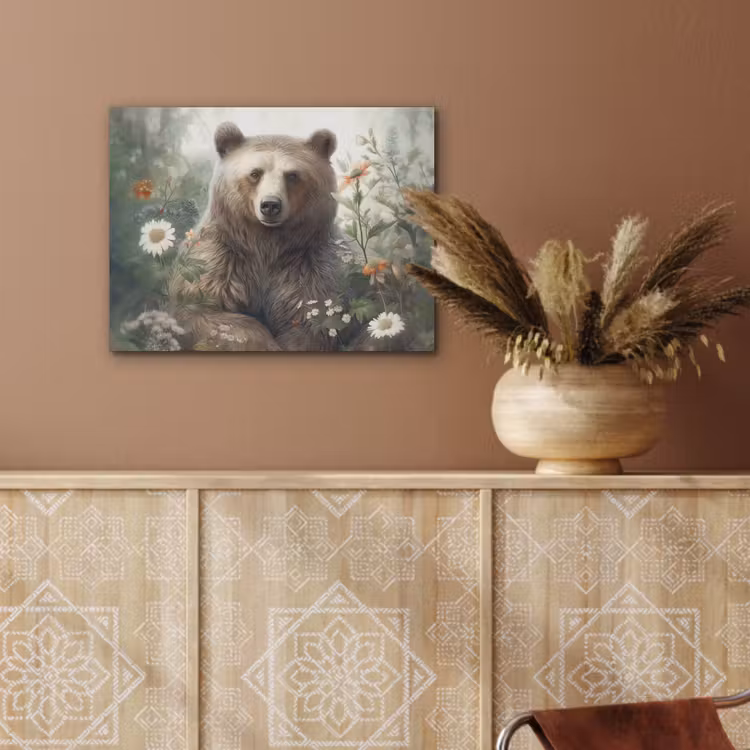 Bruine beer - Wilde dieren - Bloemen - Planten PET vilt klein -sfeer4
