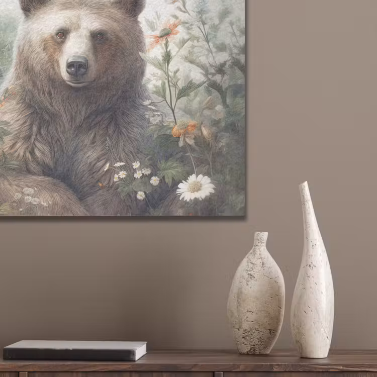 Bruine beer - Wilde dieren - Bloemen - Planten PET vilt klein -sfeer6_closeup