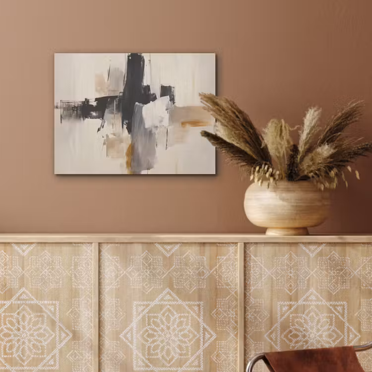 Penseelstreken - Ruw - Abstract - Beige PET vilt klein -sfeer4