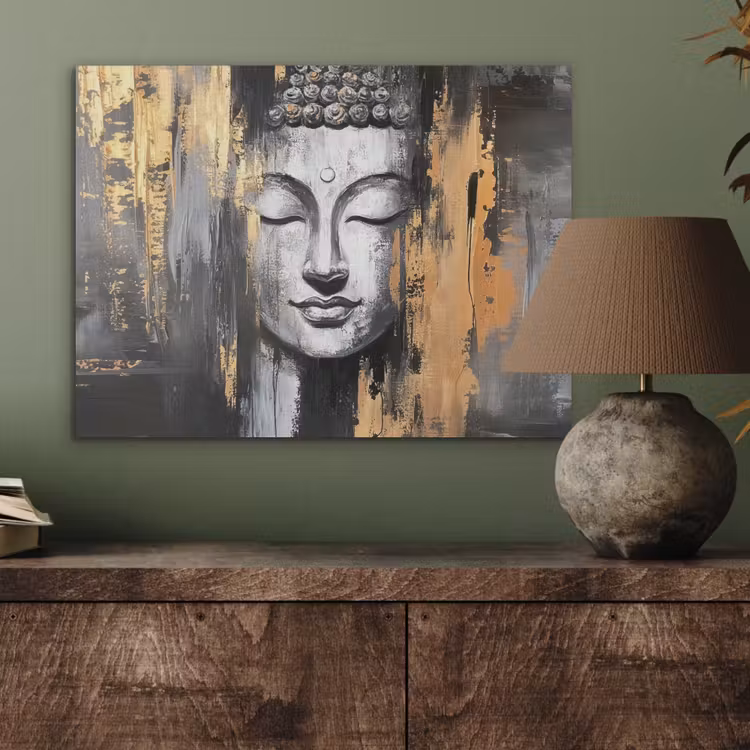 Boedhha - Penseelstreken - Goud - Abstract PET vilt klein -sfeer2