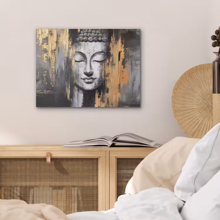 Boedhha - Penseelstreken - Goud - Abstract PET vilt klein -sfeer3