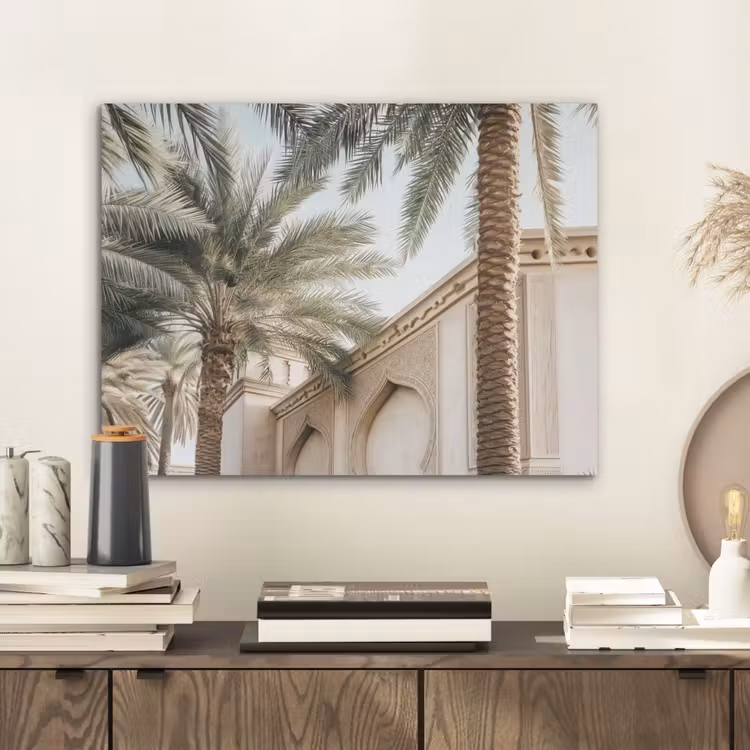 Gebouw - Palmbomen - Beige - Zon PET vilt klein -sfeer1