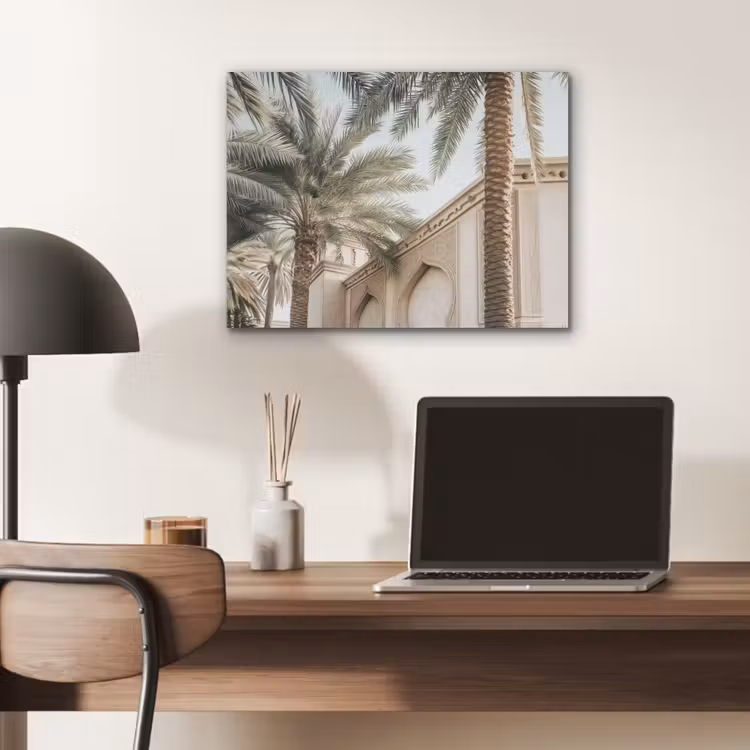 Gebouw - Palmbomen - Beige - Zon PET vilt klein -sfeer5