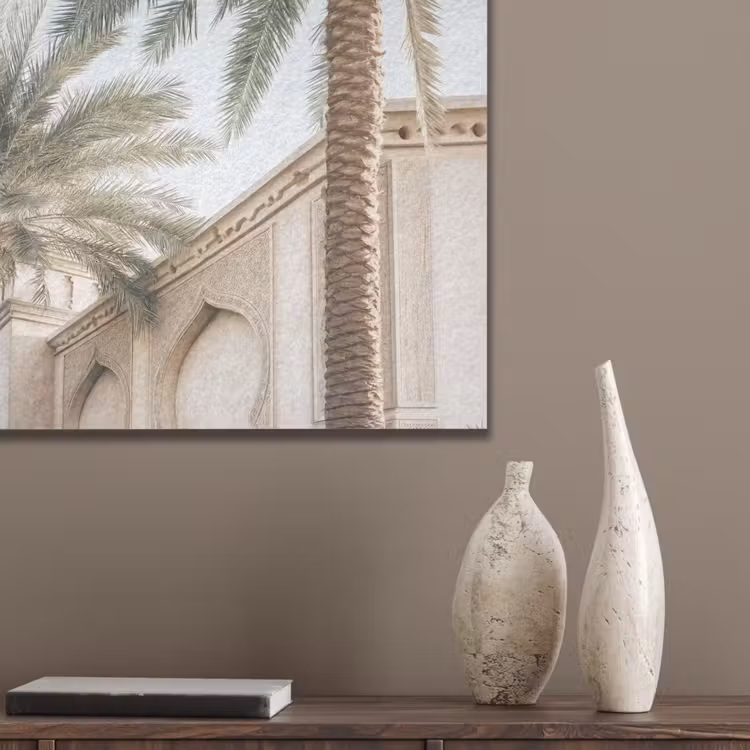 Gebouw - Palmbomen - Beige - Zon PET vilt klein -sfeer6_closeup