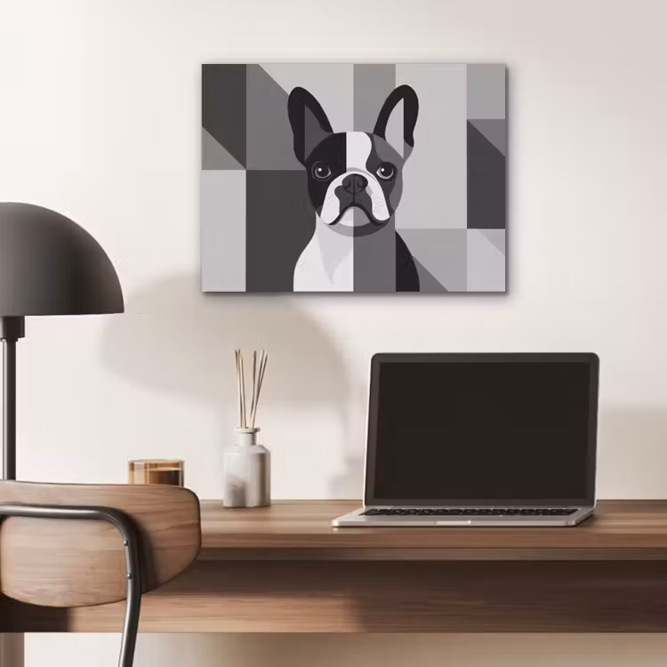 Buldog - Zwart - Abstract - Vlakken PET vilt klein -sfeer5