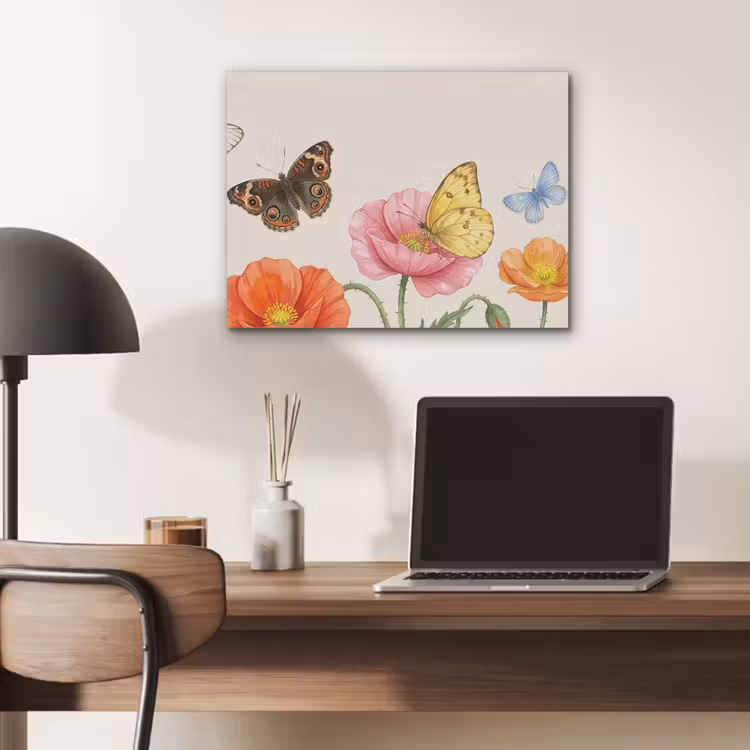 Vlinders - Klaprozen - Illustratie - Kleurrijk PET vilt klein -sfeer5