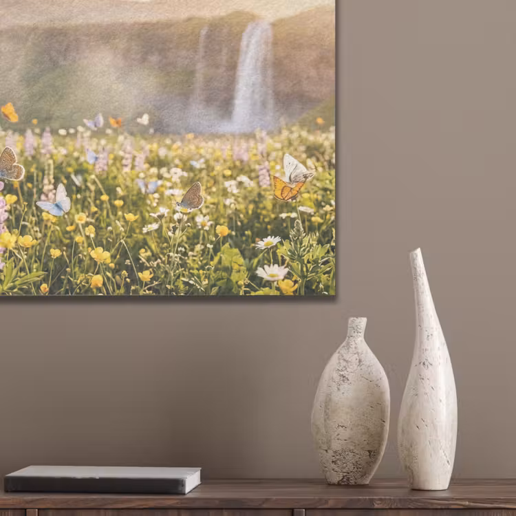 Vlinders - Waterval - Bloemenveld PET vilt klein -sfeer6_closeup