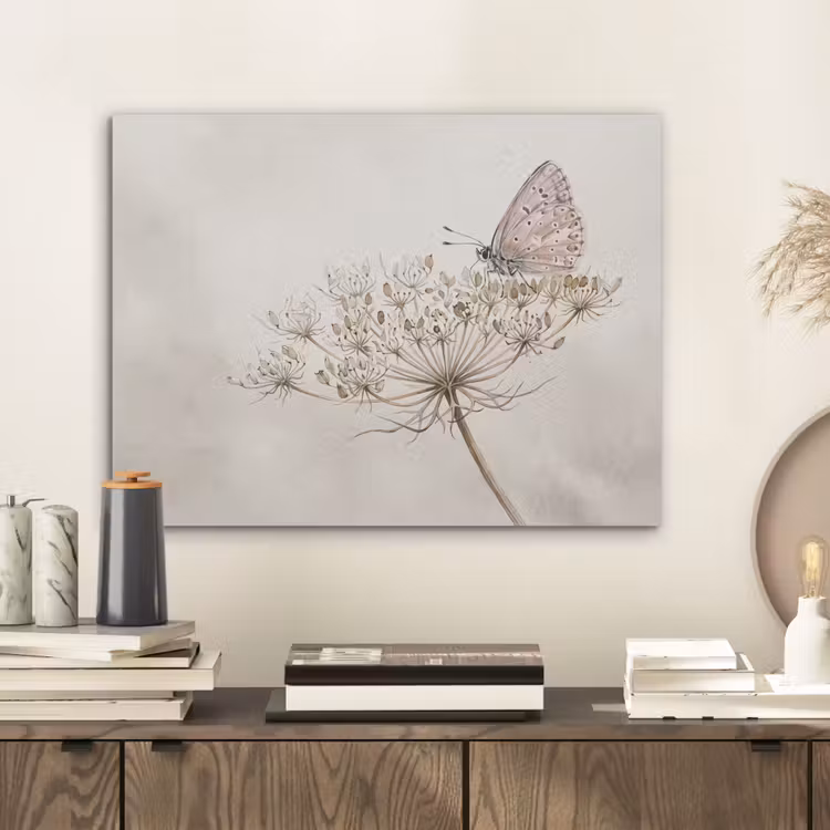 Vlinder - Bloem -Natuur - Beige PET vilt klein -sfeer1