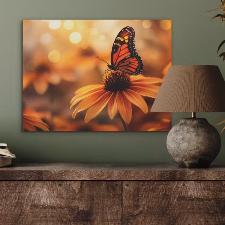 Vlinder - Bloemen - Oranje PET vilt klein -sfeer2