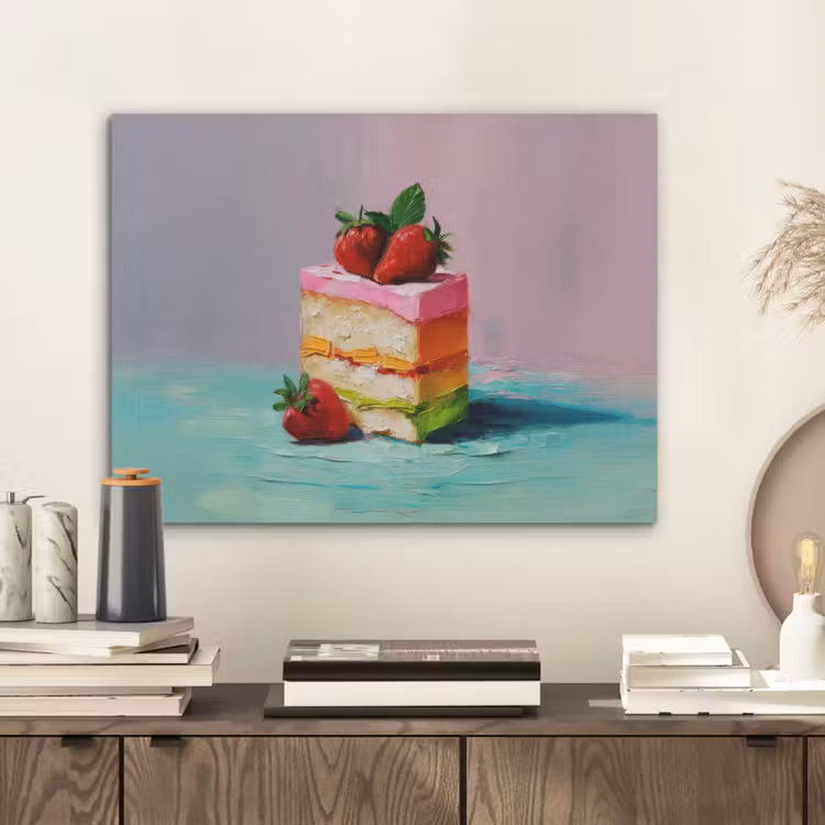 Taartje - Aardbeien - Glazuur - Kleurrijk PET vilt klein -sfeer1