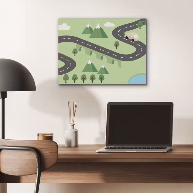 Auto - Bergweg - Natuur - Illustratie PET vilt klein -sfeer5