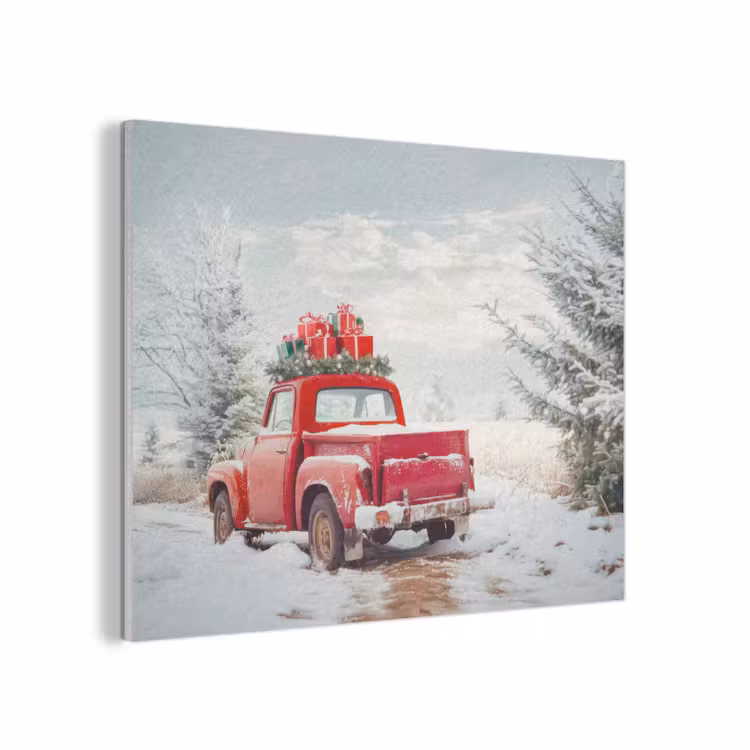 Auto - Rood - Cadeaus - Winter - Sneeuw - Kerst PET vilt klein -3d