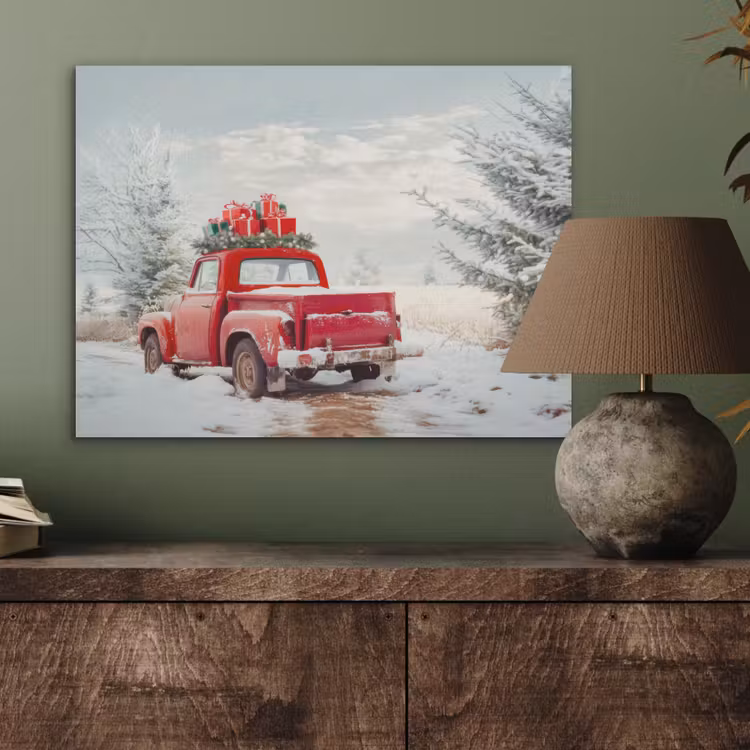 Auto - Rood - Cadeaus - Winter - Sneeuw - Kerst PET vilt klein -sfeer2