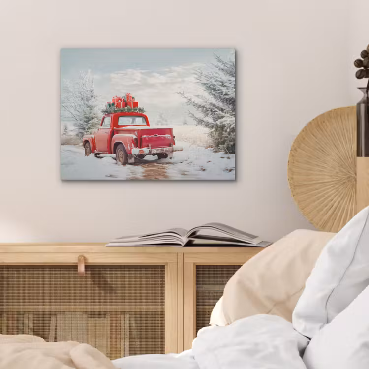 Auto - Rood - Cadeaus - Winter - Sneeuw - Kerst PET vilt klein -sfeer3