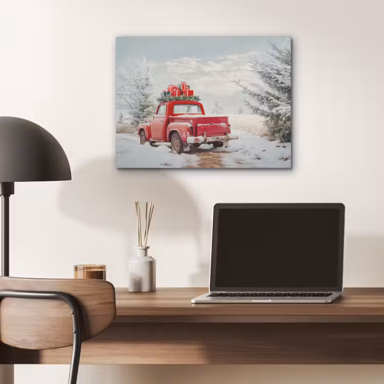 Auto - Rood - Cadeaus - Winter - Sneeuw - Kerst PET vilt klein -sfeer5