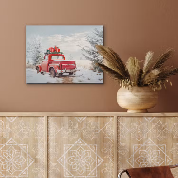 Auto - Rood - Cadeaus - Winter - Sneeuw - Kerst PET vilt klein -sfeer4