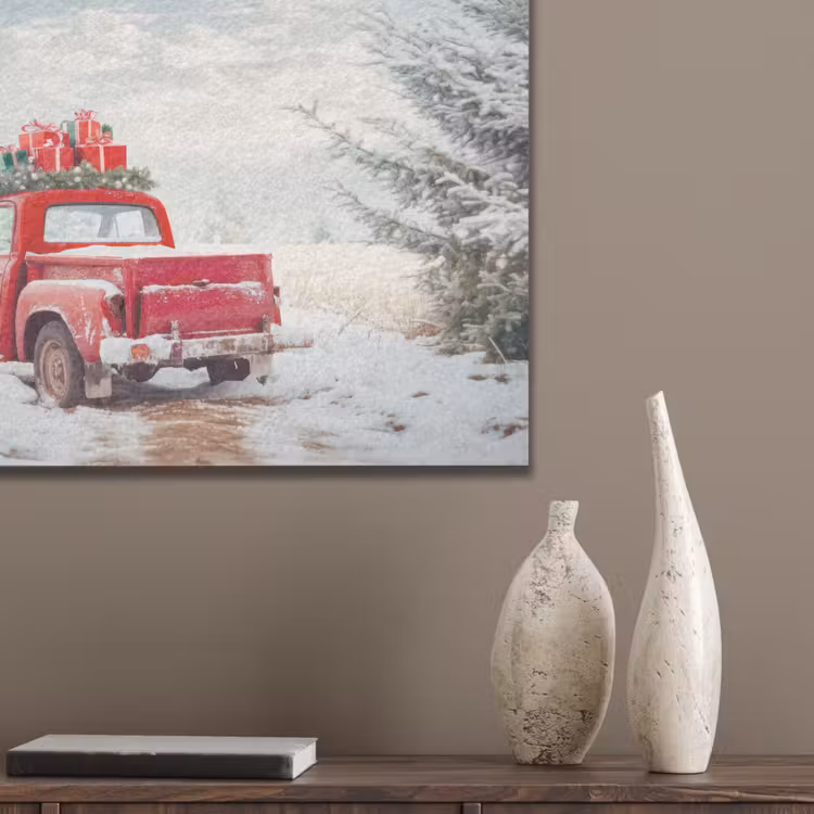Auto - Rood - Cadeaus - Winter - Sneeuw - Kerst PET vilt klein -sfeer6_closeup
