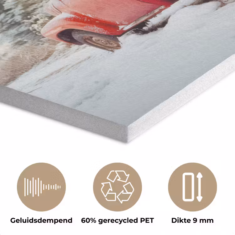 Auto - Rood - Cadeaus - Winter - Sneeuw - Kerst PET vilt klein -closeup_NL