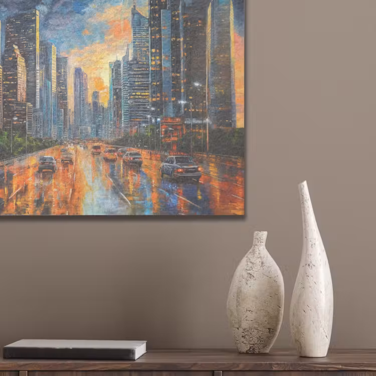 Auto - Skyline - Zon - Blauw PET vilt klein -sfeer6_closeup