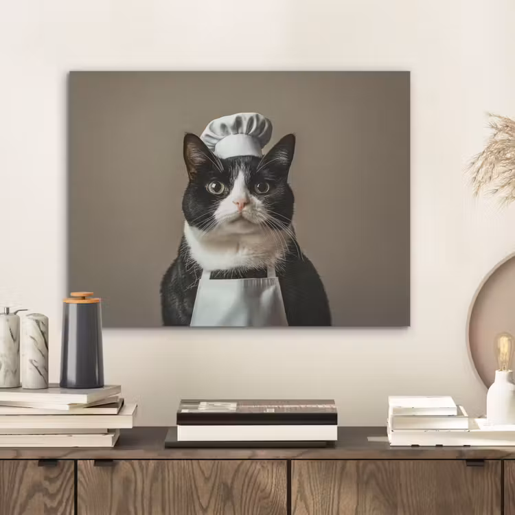 Kat - Kokskleding - Zwart - Wit PET vilt klein -sfeer1