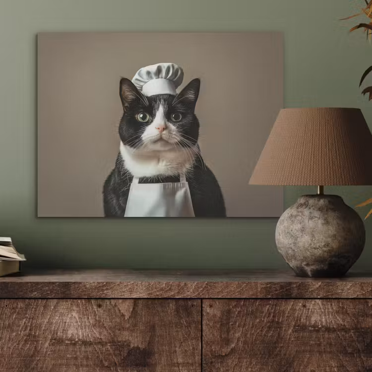 Kat - Kokskleding - Zwart - Wit PET vilt klein -sfeer2