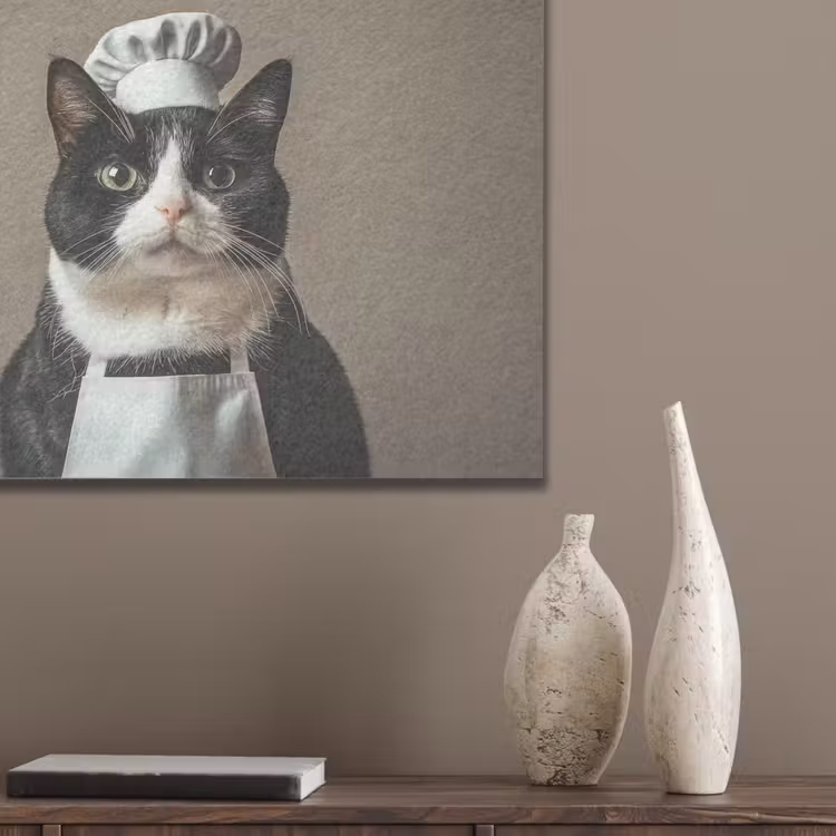 Kat - Kokskleding - Zwart - Wit PET vilt klein -sfeer6_closeup