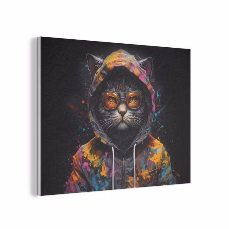 Kat - Jas - Graffiti - Bril - Zwart PET vilt klein -3d