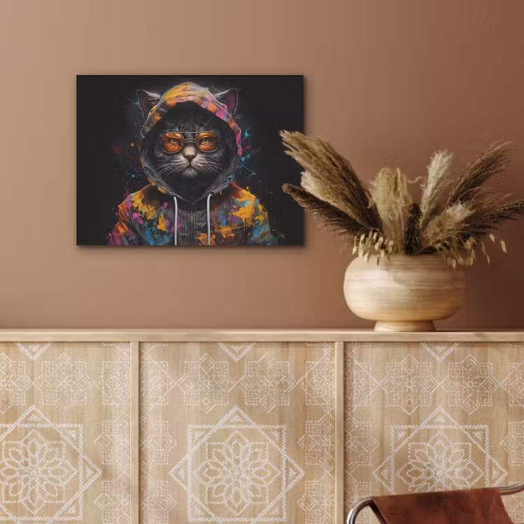 Kat - Jas - Graffiti - Bril - Zwart PET vilt klein -sfeer4