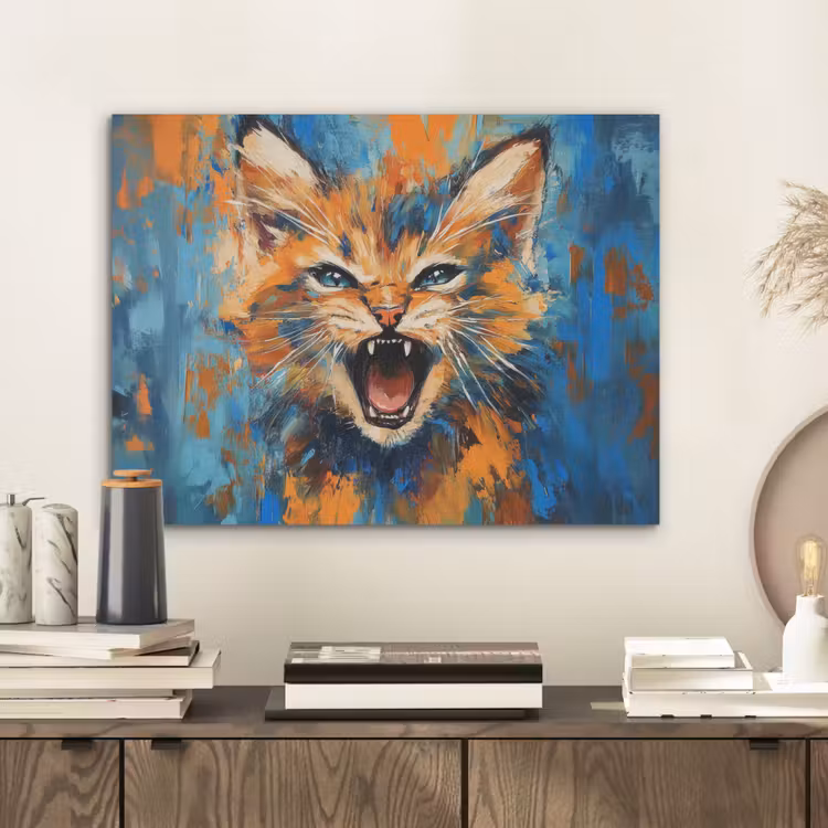Kat - Kleurrijk - Oranje - Blauw PET vilt klein -sfeer1