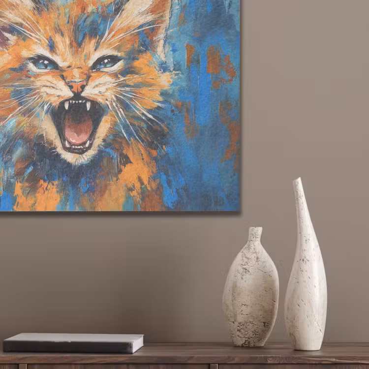 Kat - Kleurrijk - Oranje - Blauw PET vilt klein -sfeer6_closeup