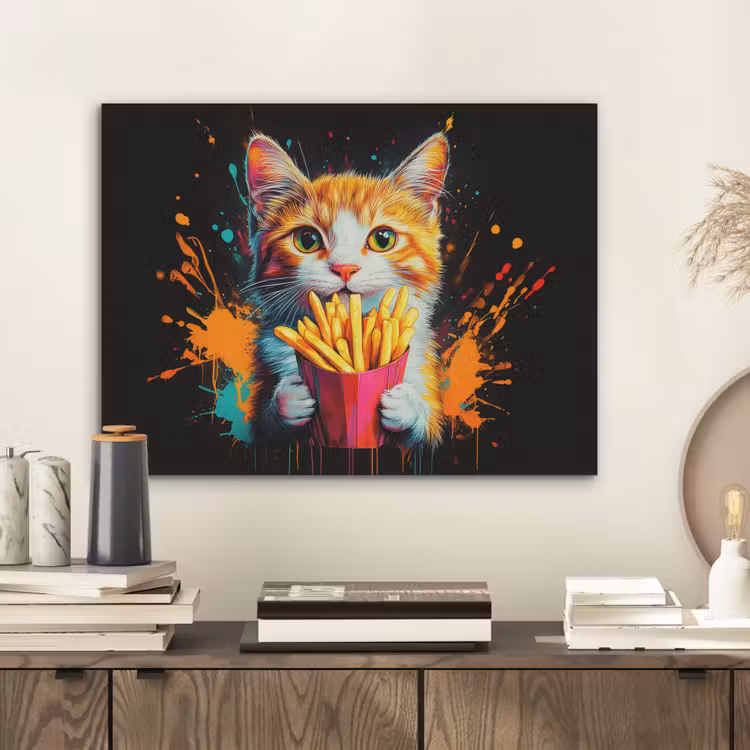 Kat - Eten - Patat - Graffiti - Abstract PET vilt klein -sfeer1