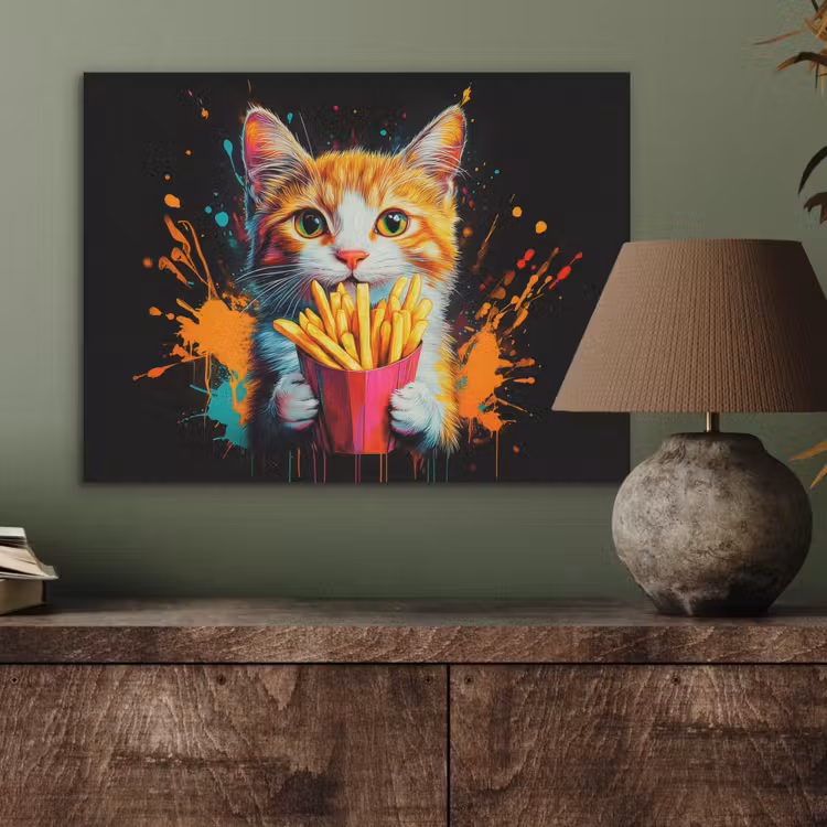 Kat - Eten - Patat - Graffiti - Abstract PET vilt klein -sfeer2