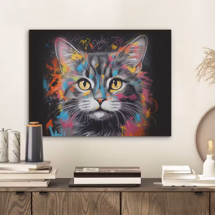 Kat - Graffiti - Dieren - Kleuren - Grijs PET vilt klein -sfeer1