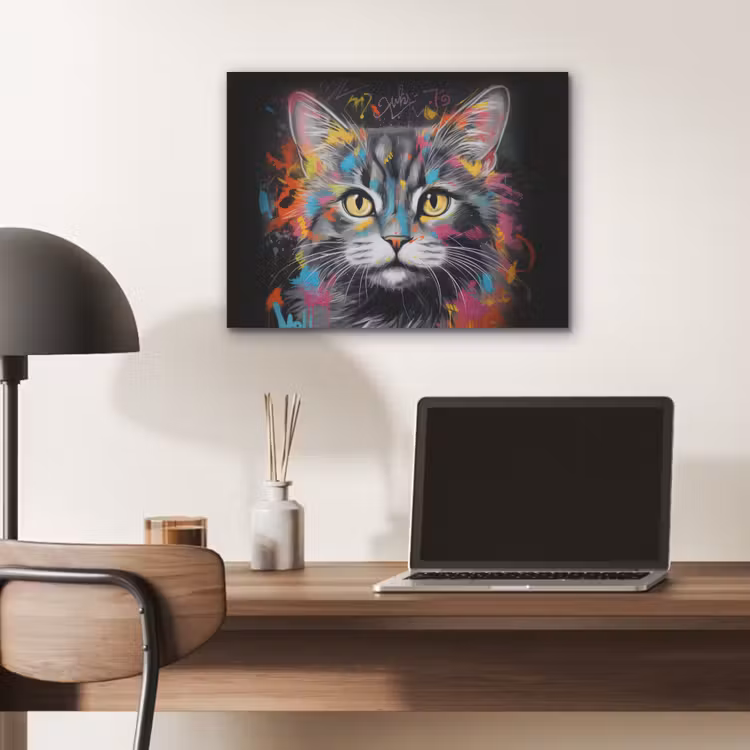 Kat - Graffiti - Dieren - Kleuren - Grijs PET vilt klein -sfeer5