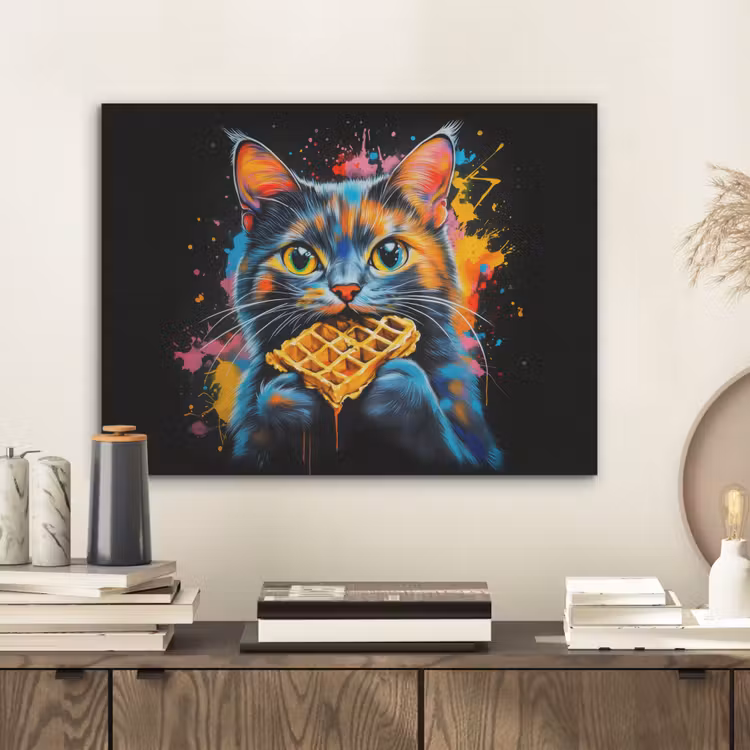 Kat - Graffiti - Kleurrijk - Wafel - Eten PET vilt klein -sfeer1