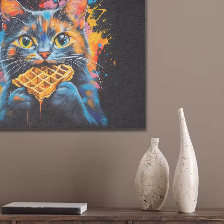 Kat - Graffiti - Kleurrijk - Wafel - Eten PET vilt klein -sfeer6_closeup