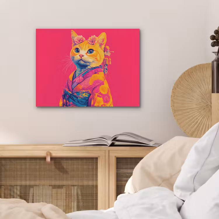 Kat - Kimono - Bloemen - Roze PET vilt klein -sfeer3