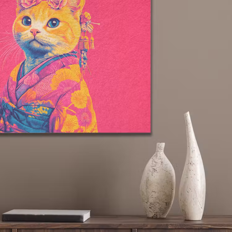 Kat - Kimono - Bloemen - Roze PET vilt klein -sfeer6_closeup