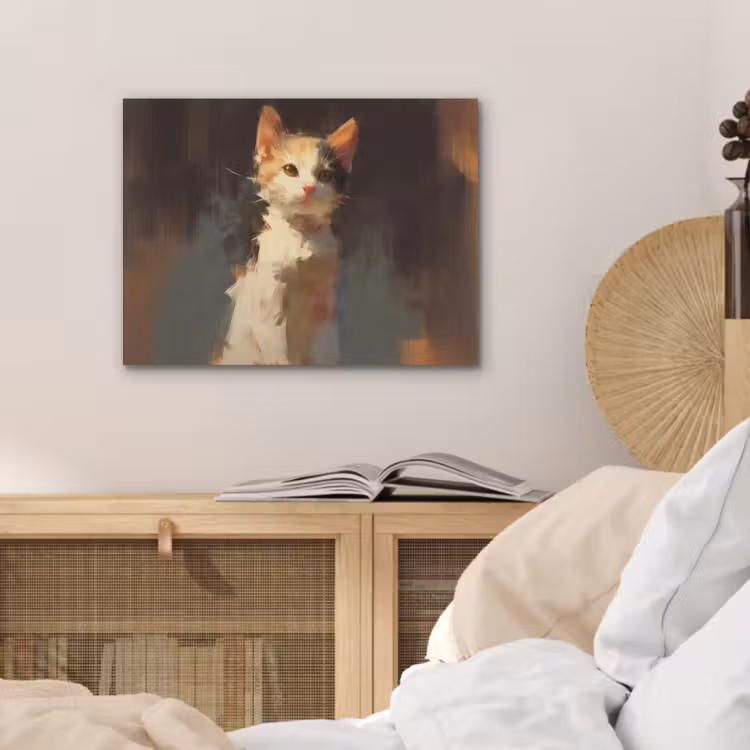 Kat - Geschilderd - Artistiek - Wit PET vilt klein -sfeer3