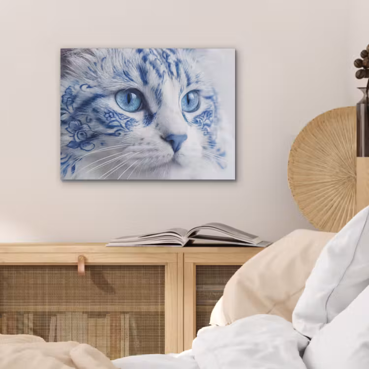 Kat - Patroon - Blauw PET vilt klein -sfeer3