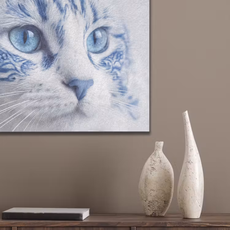 Kat - Patroon - Blauw PET vilt klein -sfeer6_closeup