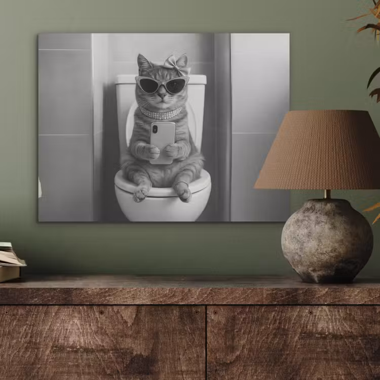 Kat - Telefoon - Toilet - Zwart - Wit PET vilt klein -sfeer2