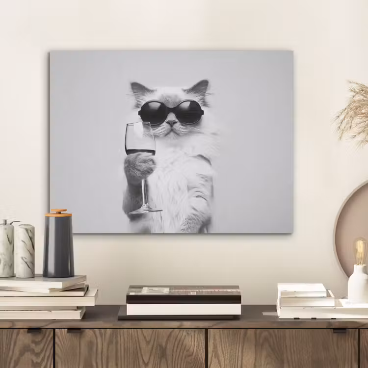 Kat - Zonnebril - Wijnglas - Langharig PET vilt klein -sfeer1