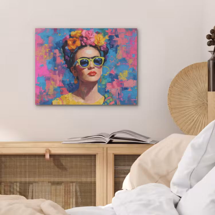 Vrolijk portret - Vrouw - Bloemenkroon PET vilt klein -sfeer3