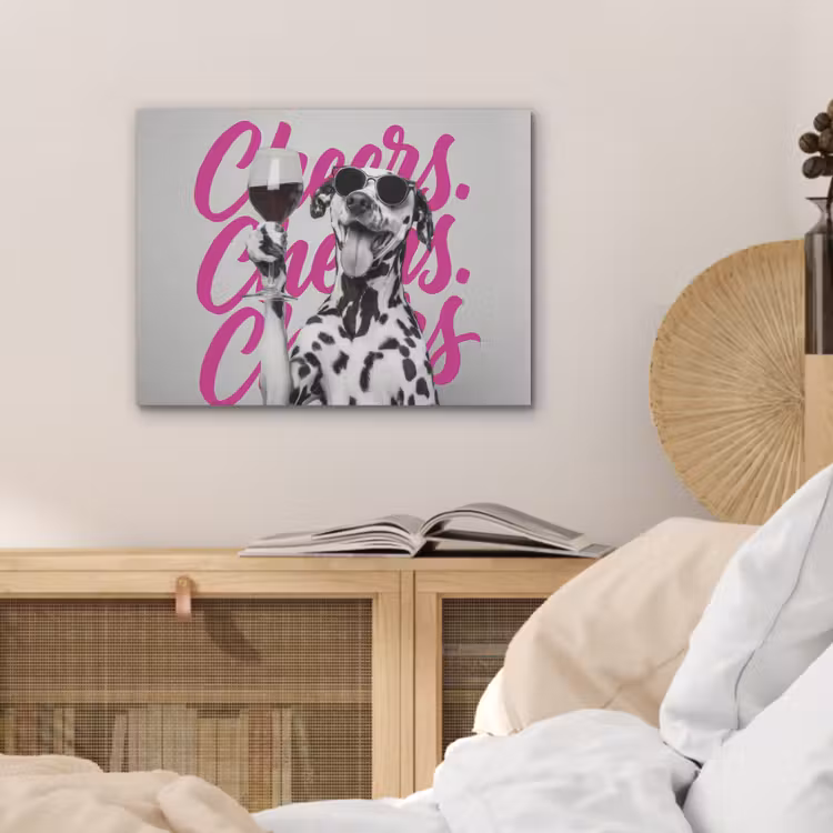 Cheers - Hond - Roze - Wijn PET vilt klein -sfeer3