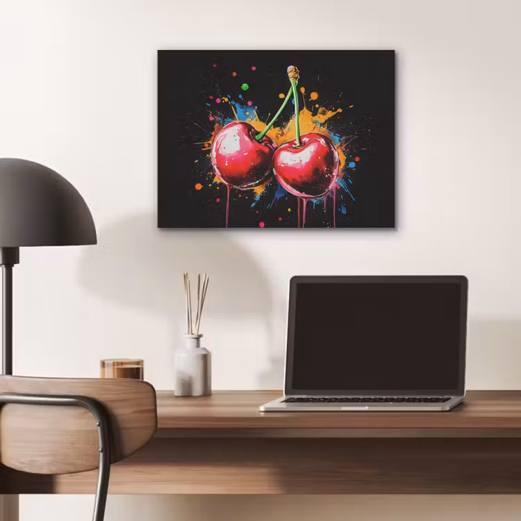 Kersen - Fruit - Graffiti - Verf - Abstract - Modern - Kleurrijk PET vilt klein -sfeer5