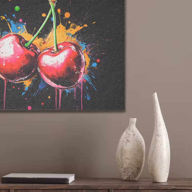 Kersen - Fruit - Graffiti - Verf - Abstract - Modern - Kleurrijk PET vilt klein -sfeer6_closeup
