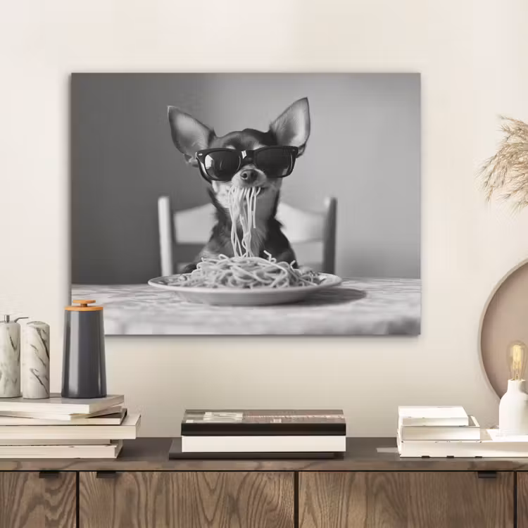Chihuahua - Hond - Zonnebril - Humoristisch - Zwart - Wit - Spaghetti PET vilt klein -sfeer1