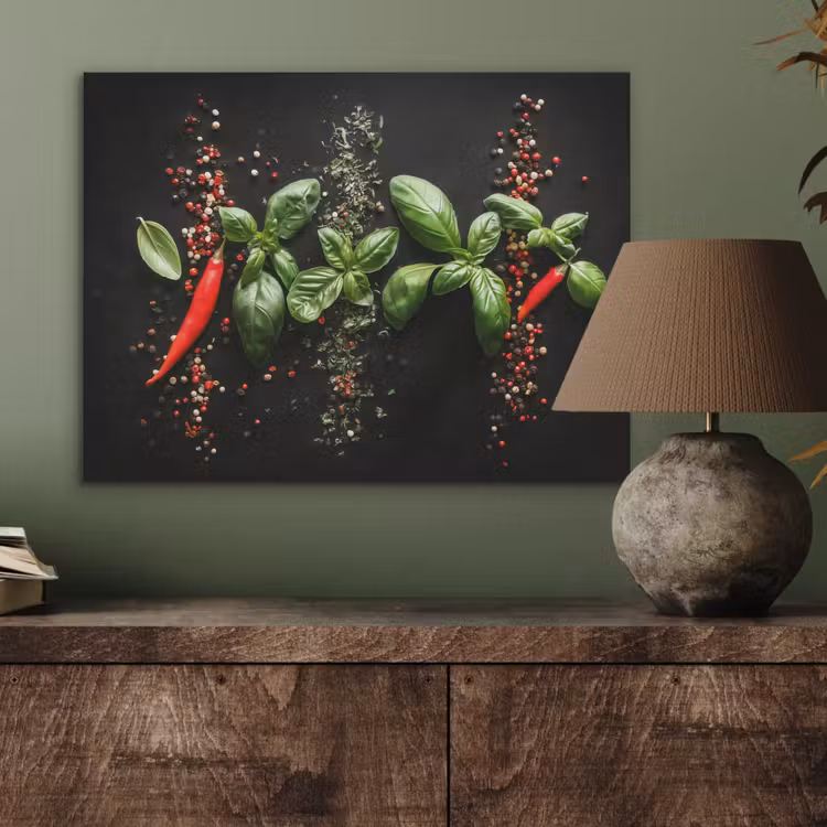 Chilipepers - Basilicum - Blaadjes - Rood PET vilt klein -sfeer2