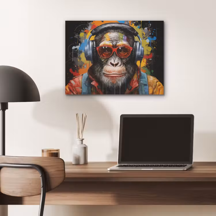 Chimpansee - Aap - dieren - Graffiti - Bril - Koptelefoon - Kleuren PET vilt klein -sfeer5